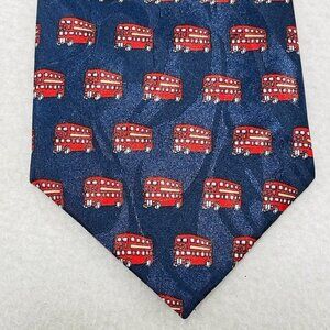 Firsite Silk Tie Necktie London Red Bus Double Decker Symbol Trip Souvenir Blue